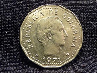 50 Centavos Coin - 1971 - Republic Of Colombia - Copper - Nickel Km 244 photo