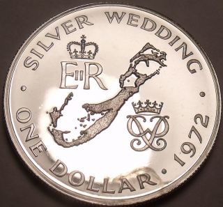Rare Silver Proof Bermuda 1972 Dollar Silver Wedding Anniversary 14k Minted Fr/s photo
