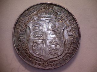 1916 Great Britain United Kingdom 1/2 Crown Silver Coin George V photo