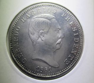 El Salvador Peso 1861 Silver Pattern On3 Oficial Recoinage Rare photo