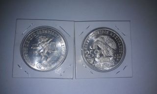 1968 Mexican Silver 25 Pesos Olympics X 2 photo