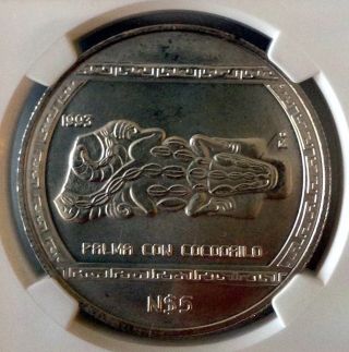 Mexico 5 Pesos 1993 Ngc Ms 66 Silver 1 Oz Low Mintage Palma Con Cecodrilo photo