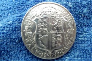 England: Silver 1/2 Crown: Rare Grade 1917 About Uncirculated photo