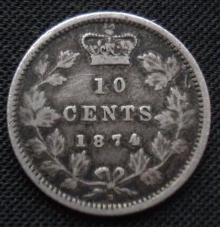 Canada 1874h (crosslet 4) Victoria Silver 10 Cents photo