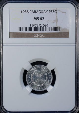 1938 Paraguay 1 Peso Ms 62 Unc Aluminum photo