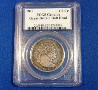 1817 Great Britain English Bull Head Half Crown 1/2 Cr,  Pcgs,  Silver photo