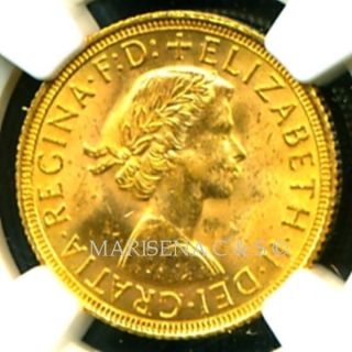 1958 Britain Q E Ii Gold Coin Sovereign Ngc Cert.  Ms 63 Dazzling photo