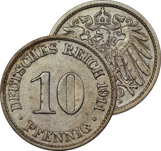 1911 Germany 10 Pfenning Coin photo