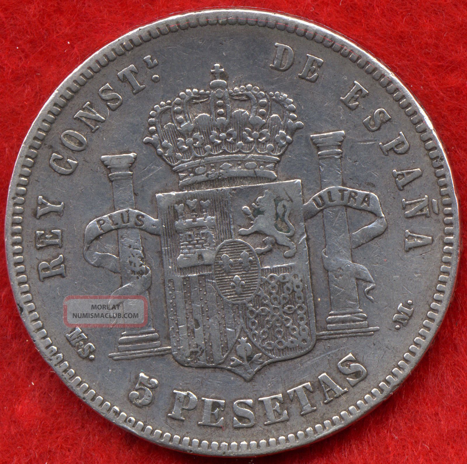 Rare 5 Pesetas Silver Spain Coin 1885 Alfonso Xii Xf+