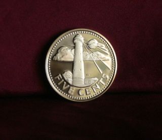 Barbados 5 Cents 1975 Proof World Coin Km11 South Point Lighthouse Caribbean photo