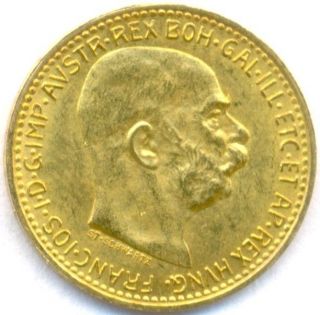 1912 Gold 10 Corona Austria,  State,  Lustrous,  3.  4 Grams photo