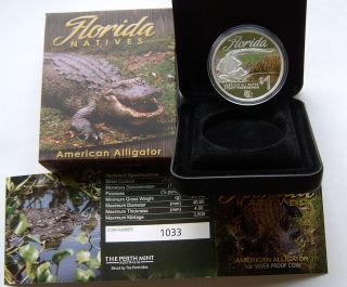 2014 Tuvalu Silver Proof American Alligator $1 Coin Rare 3,  500 Ogp/coa 1oz photo