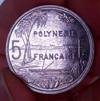 French Polynesia 5 Francs 1990 Island Ieom Outrigger photo