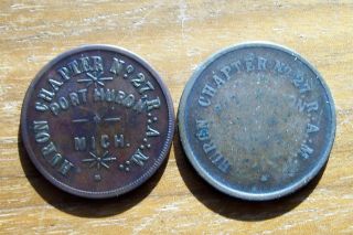 Vintage 2 Diff Masonic Penny Port Huron Michigan Pocket Piece ' S photo
