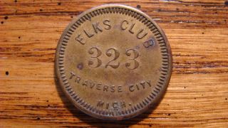 Elks Club 323 Traverse City,  Michigan Mich.  Mi 5¢ Trade Token 1900s photo