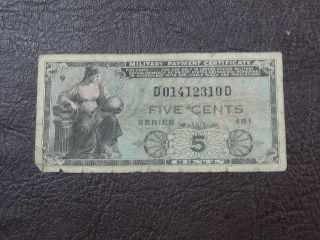 U.  S.  Military Payment Certificate 5 Cents Series 481 photo