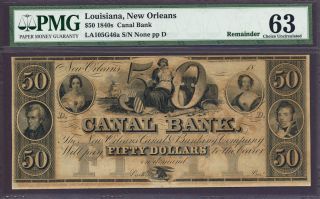 1840s $50 Canal Bank Louisiana,  Orleans Pmg Cu 63 photo