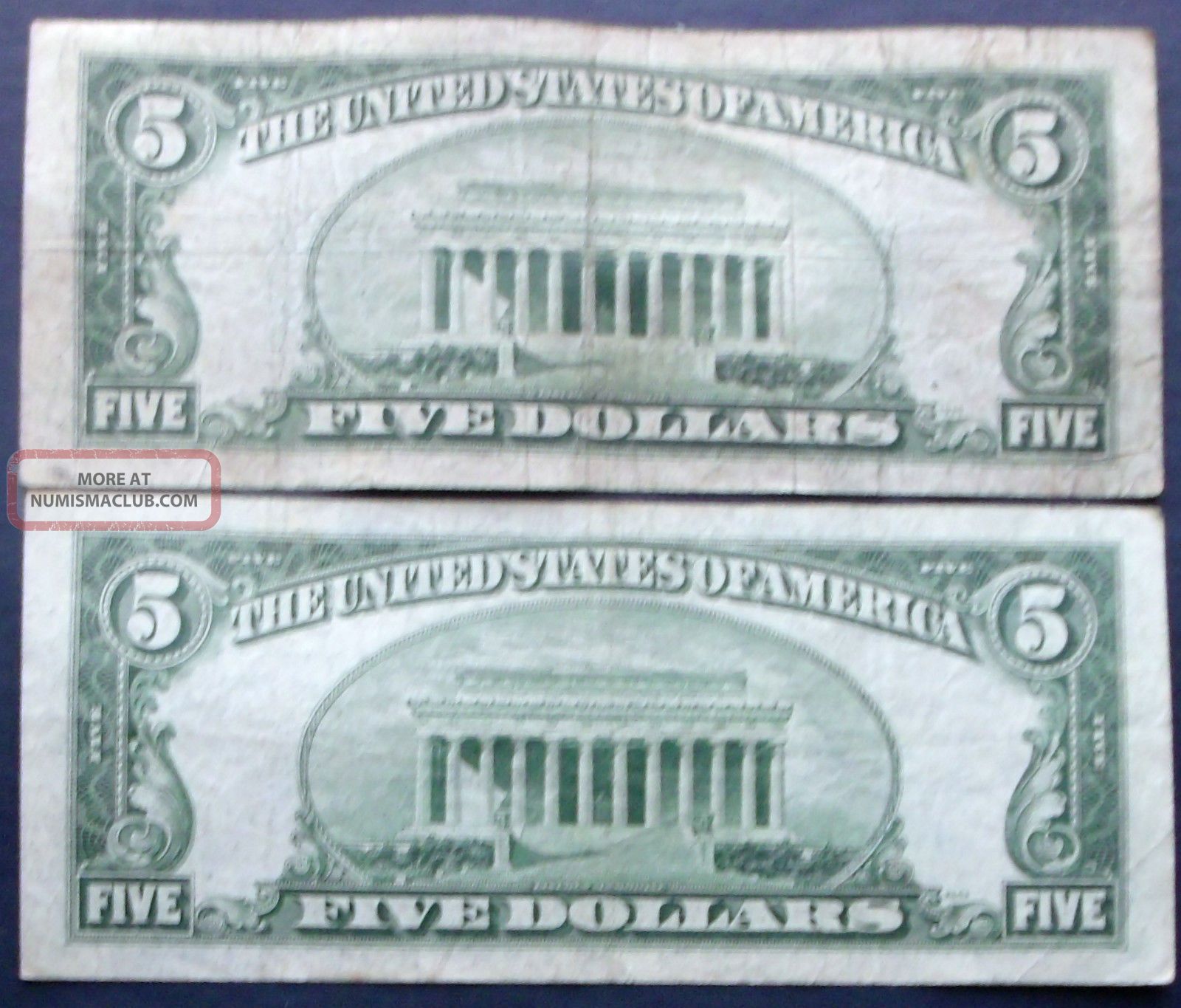 One 1934c $5 One 1953a $5 Blue Seal Silver Certificate (f52993526a)
