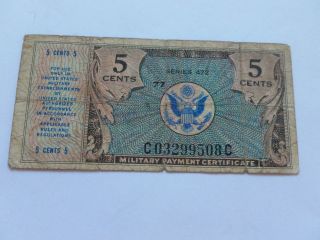 1950 ' S 5c Military Payment Certificate Mpc - Circulated photo