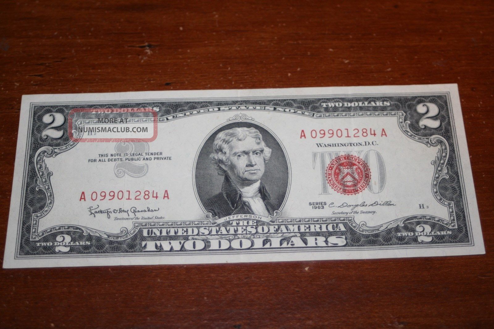 Two Dollar Bill $2. 00 Red Seal 1963 Small Usa Note Ss A09901284a