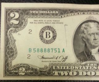 Crisp Old Two Dollar Bill 1976 B York Circulated B58888751a Repeater Error photo