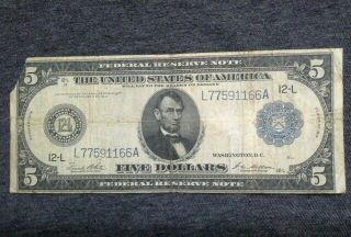 1914: $5.  00: Fed.  Reserve Note.  (fr 891a:,  Sf. .  ::■low Price■◇■make Offer■ photo