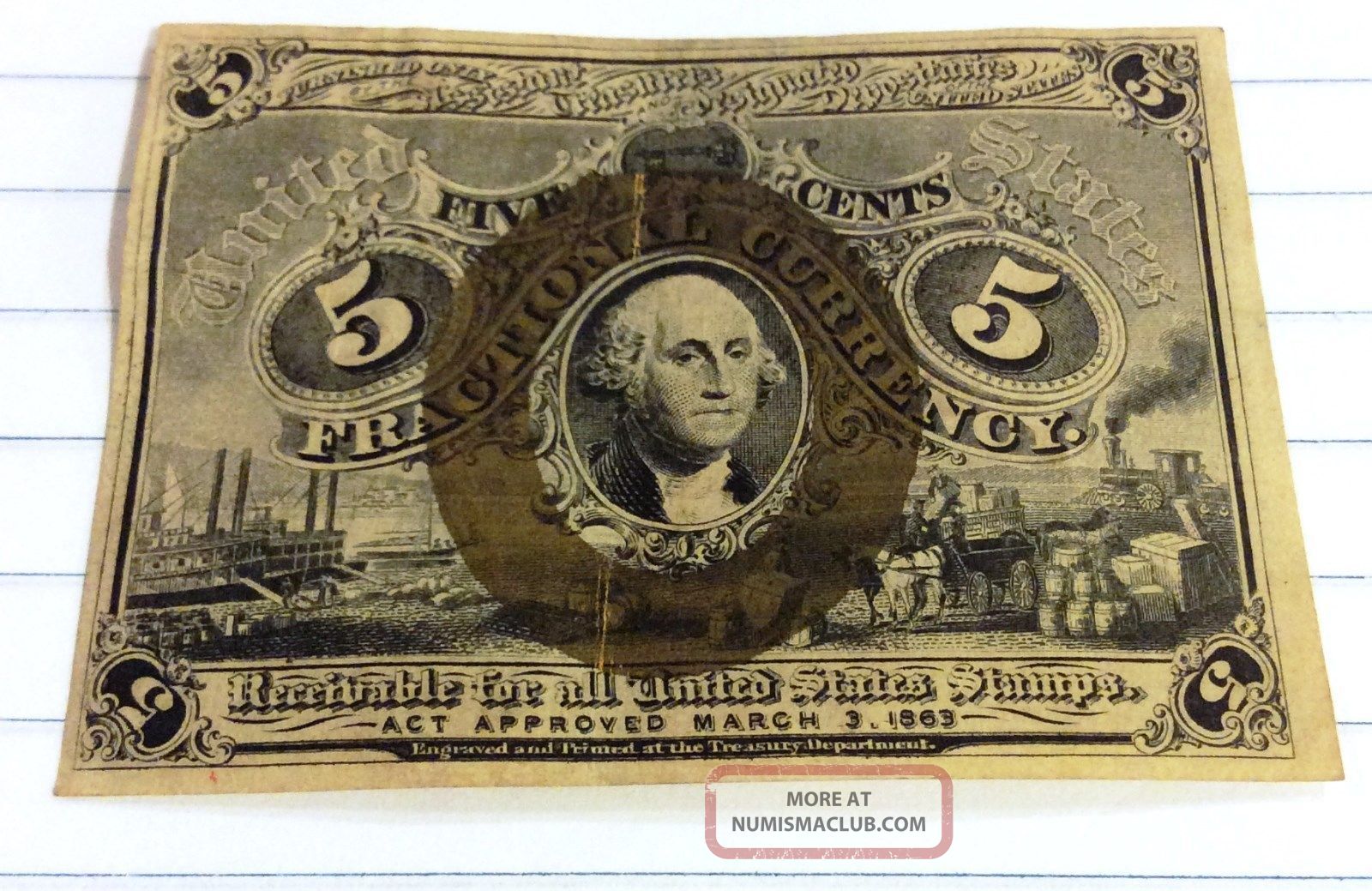 5¢ 1863 Fractional Currency Us Civil War Bill Paper Money Note Kia ...