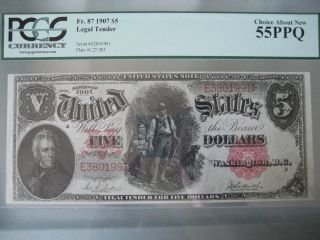 1907 $5 Legal Tender Pcgs 55 Ppq Choice About Woodchopper Fr 87 Us Note photo