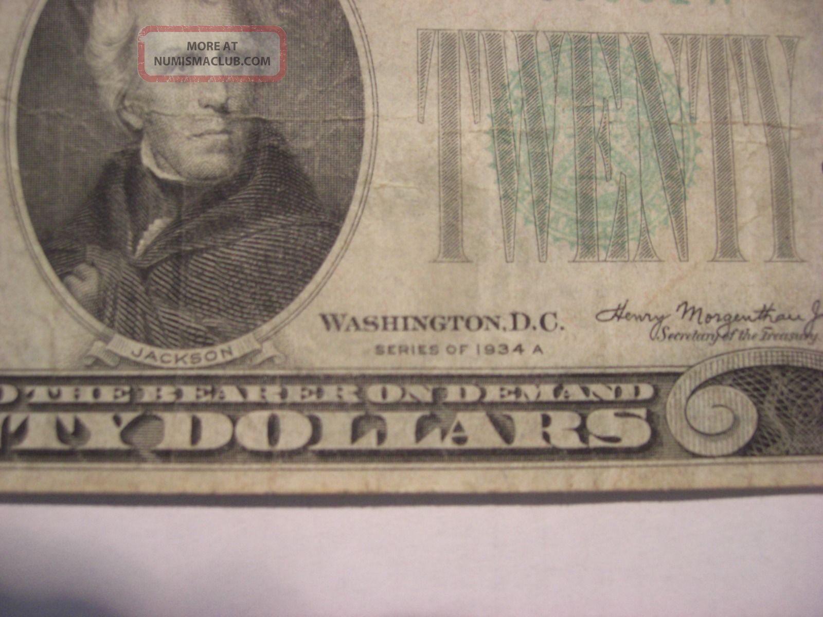 1934 A $20 Bill; Federal Reserve Note, San Fran " L ", Circulated ...