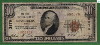 {miamisburg} $10 The First National Bank Of Miamisburg Ohio Ch 3876 Vg photo