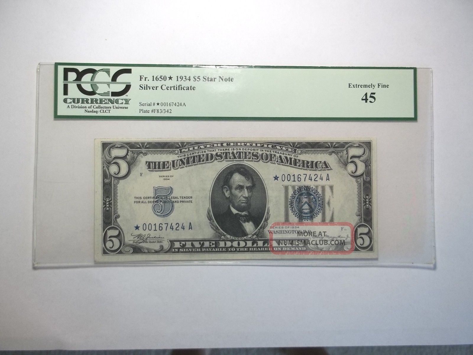 1934 $5 Silver Certificate Star Note Pcgs 45