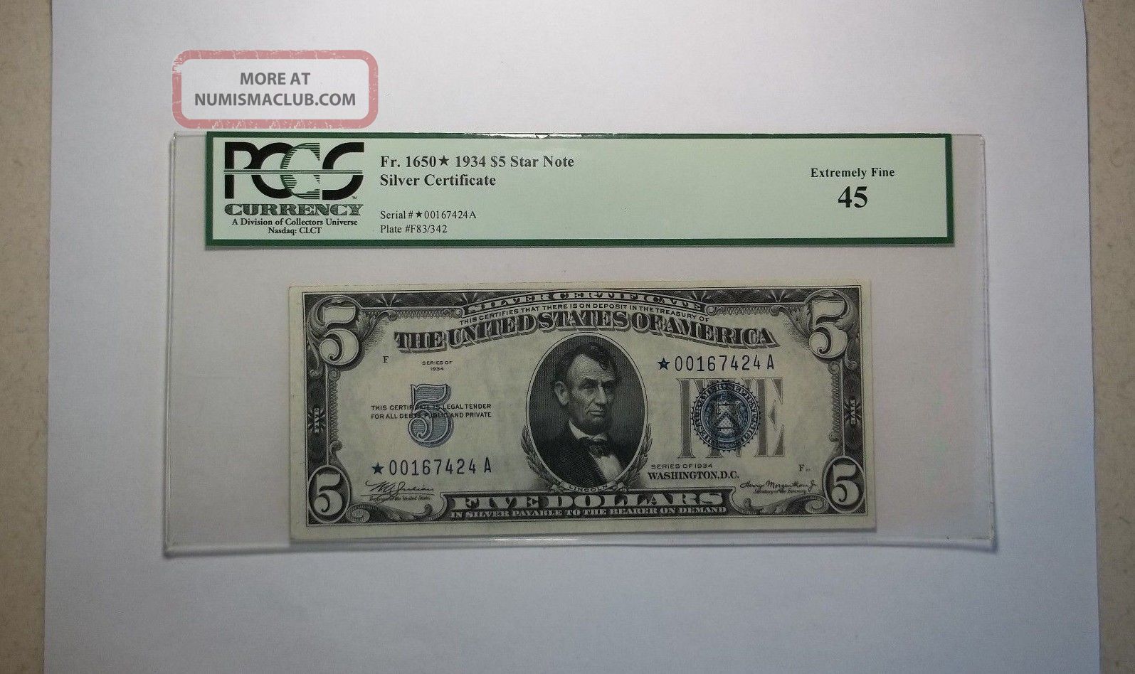 1934 $5 Silver Certificate Star Note Pcgs 45