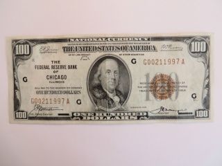 1929 $100 Federal Reserve Bank Of Chicago National Curreny Note,  Circulated photo