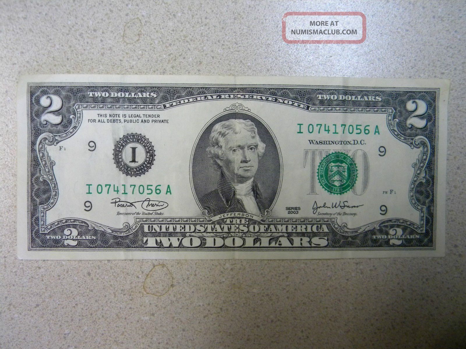 Series 2003 Two Dollar Bill Us Currency Special - Bank2home.com