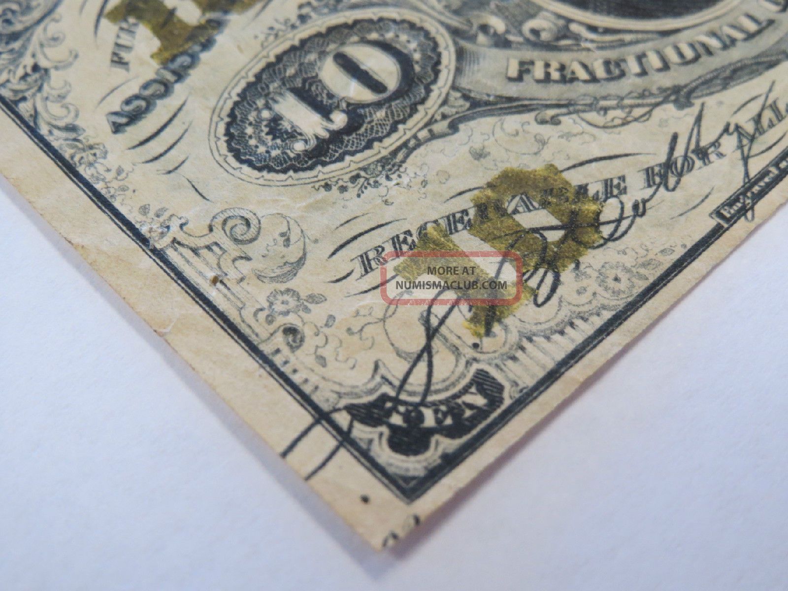 1860 ' S Us 10 Cent Fractional Note, 3rd Issue - Attractive Civil War