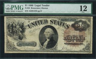 1880 $1 Legal Tender Fr - 32 - Large Brown Spiked Seal - Graded Pmg 12 - Scarce photo