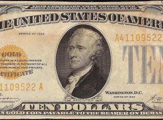 Ef 1928 $10 Dollar Bill Gold Certificate Coin Note Paper Money Fr 2400 Pcgs 45 photo
