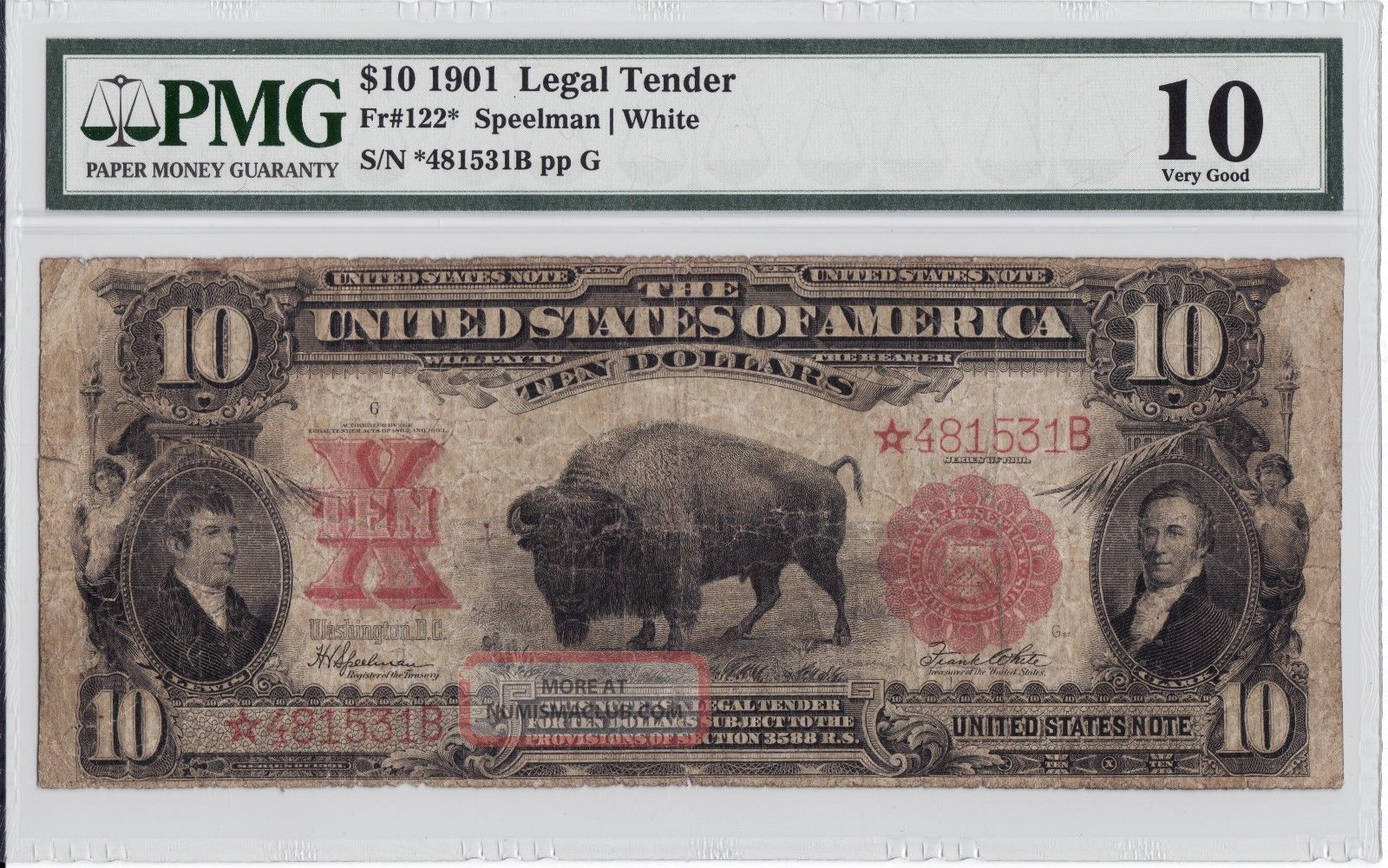 1901 $10 Pmg Vg10 Bison Star Note Large Size Legal Tender Red Seal ...