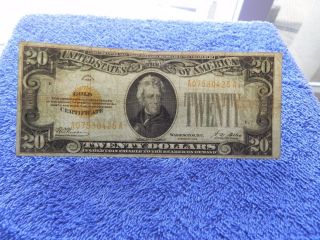 1928 $20 Twenty Dollar Gold Certificate Woods - Mellon - Mule? Gold Seal (20gkh) photo