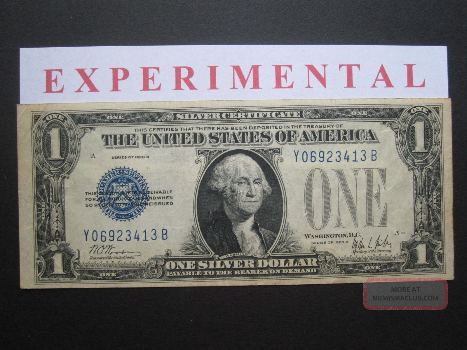 1928 B $1 Silver Certificate Experimental Funny Back Y B Block