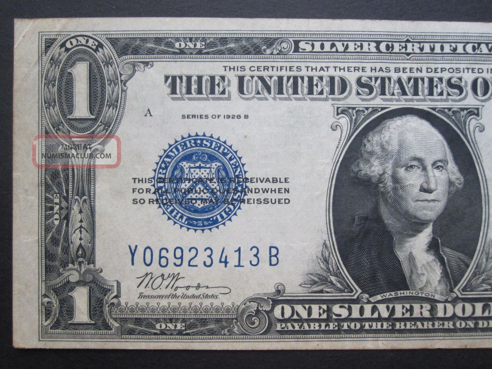 1928 B $1 Silver Certificate Experimental Funny Back Y B Block