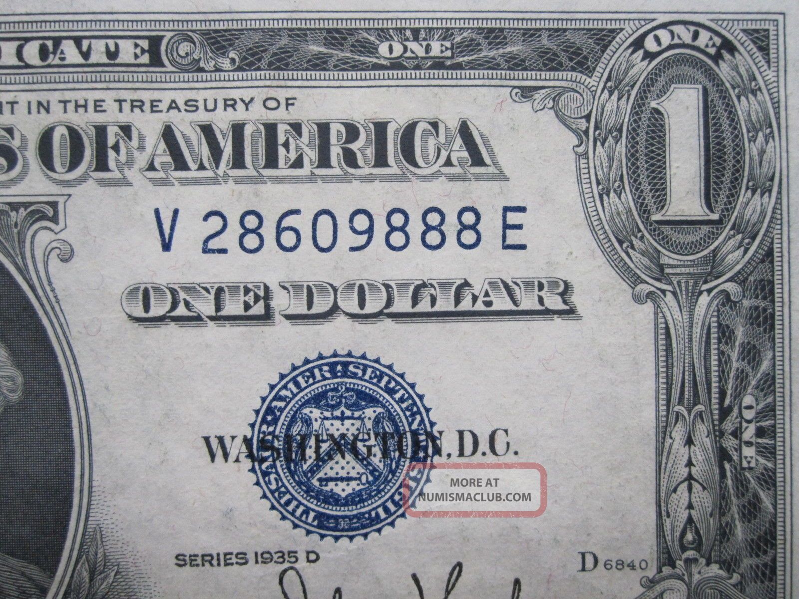1935d $1 Silver Certificate Uncirculated Blue Seal $1 Dollar Ve Block