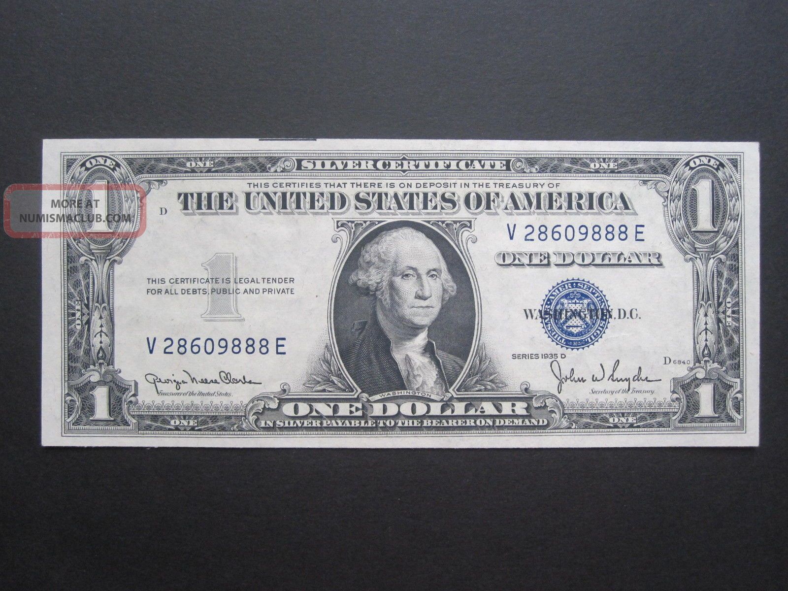 1935d $1 Silver Certificate Uncirculated Blue Seal $1 Dollar Ve Block