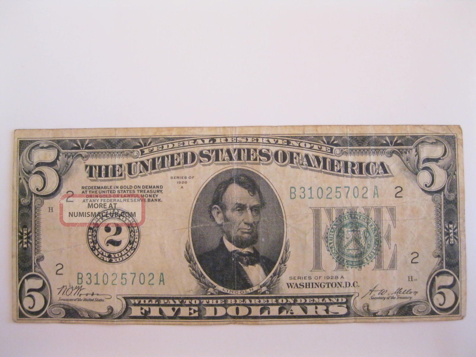 1928a Five Dollars ($5) - Frnote