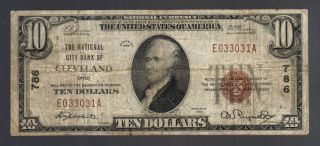 $10 1929 Cleveland Ohio Usa National City Bank Brown Seal Paper Money Note Bill photo