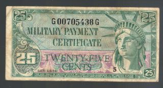 25¢ Us Military Payment Certificate Korean War Mpc 591 M45 Cypress & Philippines photo