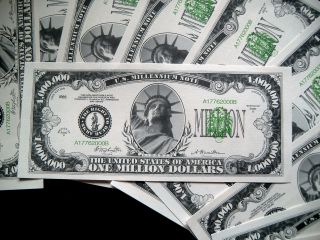 10 - One Million Dollar Bills - 5 Bill Pack - Fake Play Novelty Money - Million photo