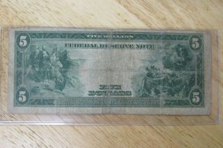 Large 1914 $5 Dollar Bill Federal Reserve Note Currency Old Paper Money No Junk photo