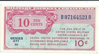 Mpc Series 471 Military Payment Certificate 10 Cents Chcu 1947 Currency 521b photo