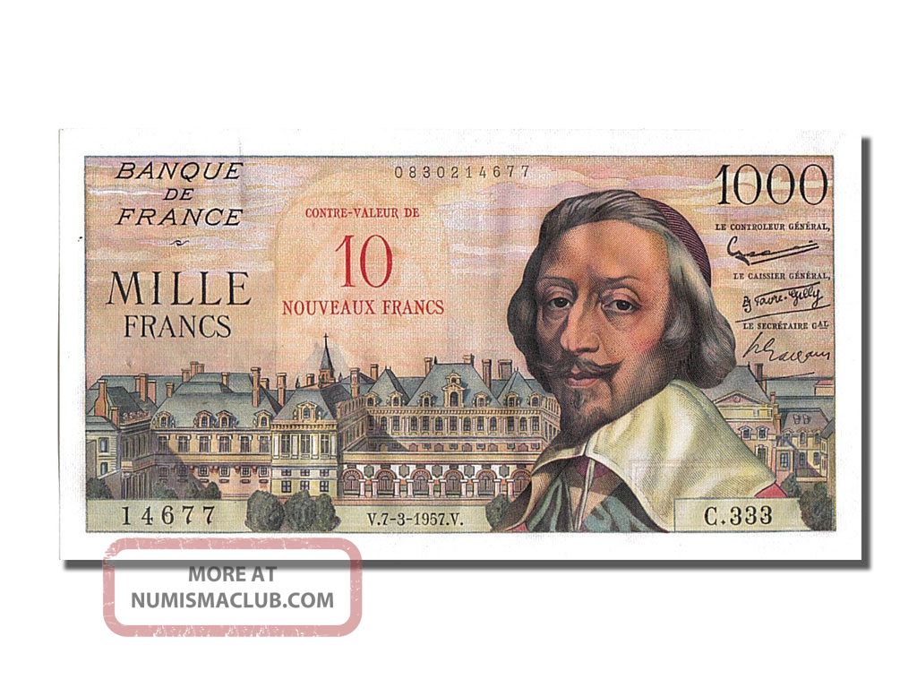 French Paper Money, 10 Nf / 1000 Francs Type Richelieu